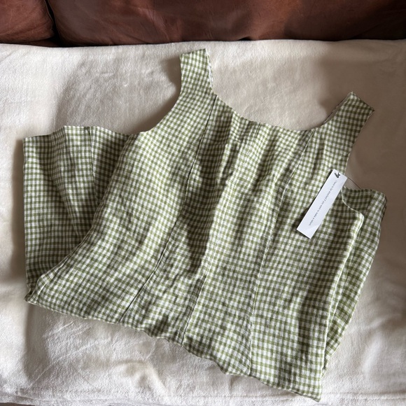 Reformation Amorette Linen Dress in Avocado Check - Picture 5 of 6